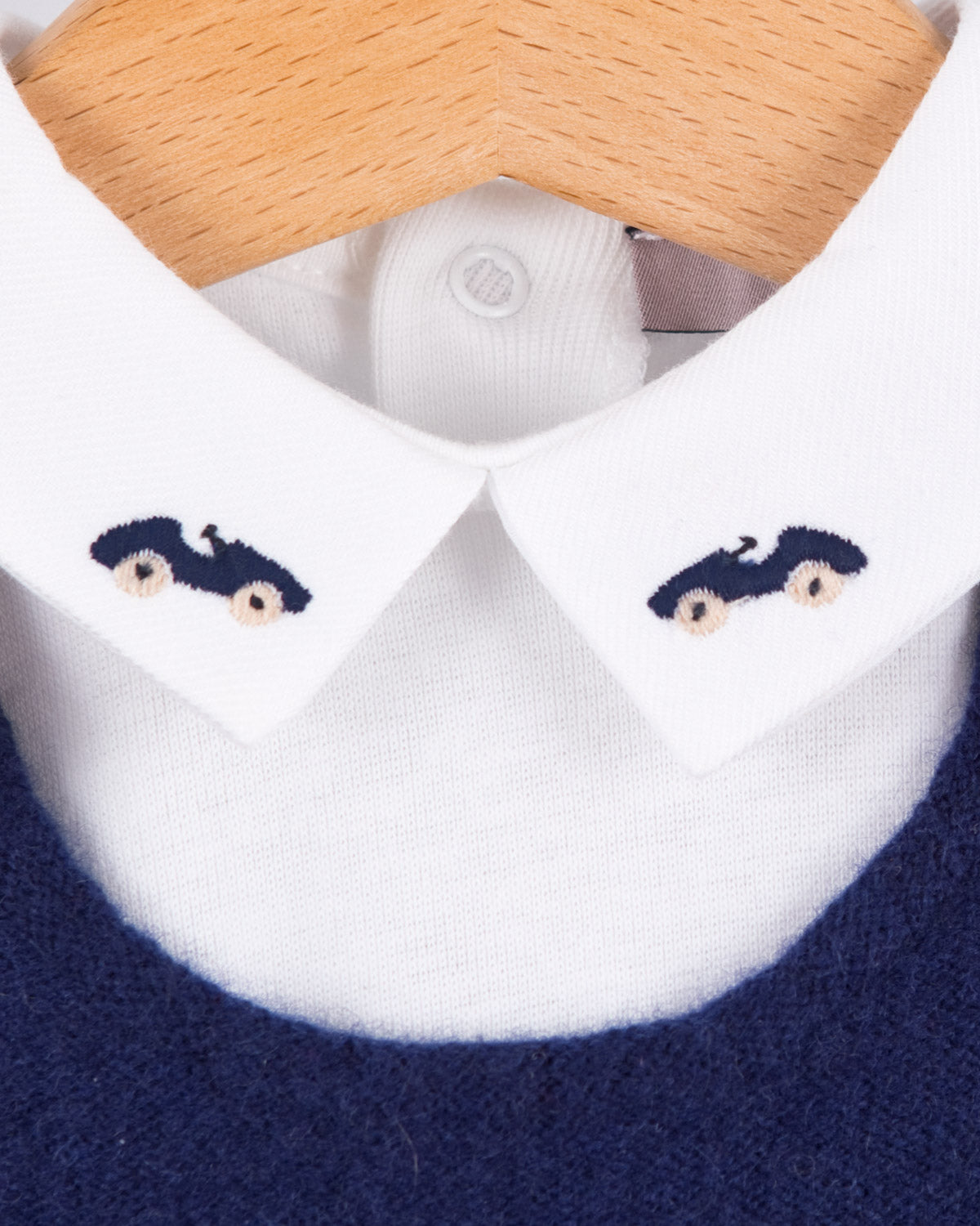 Italian Embroidered Navy Car Onesie